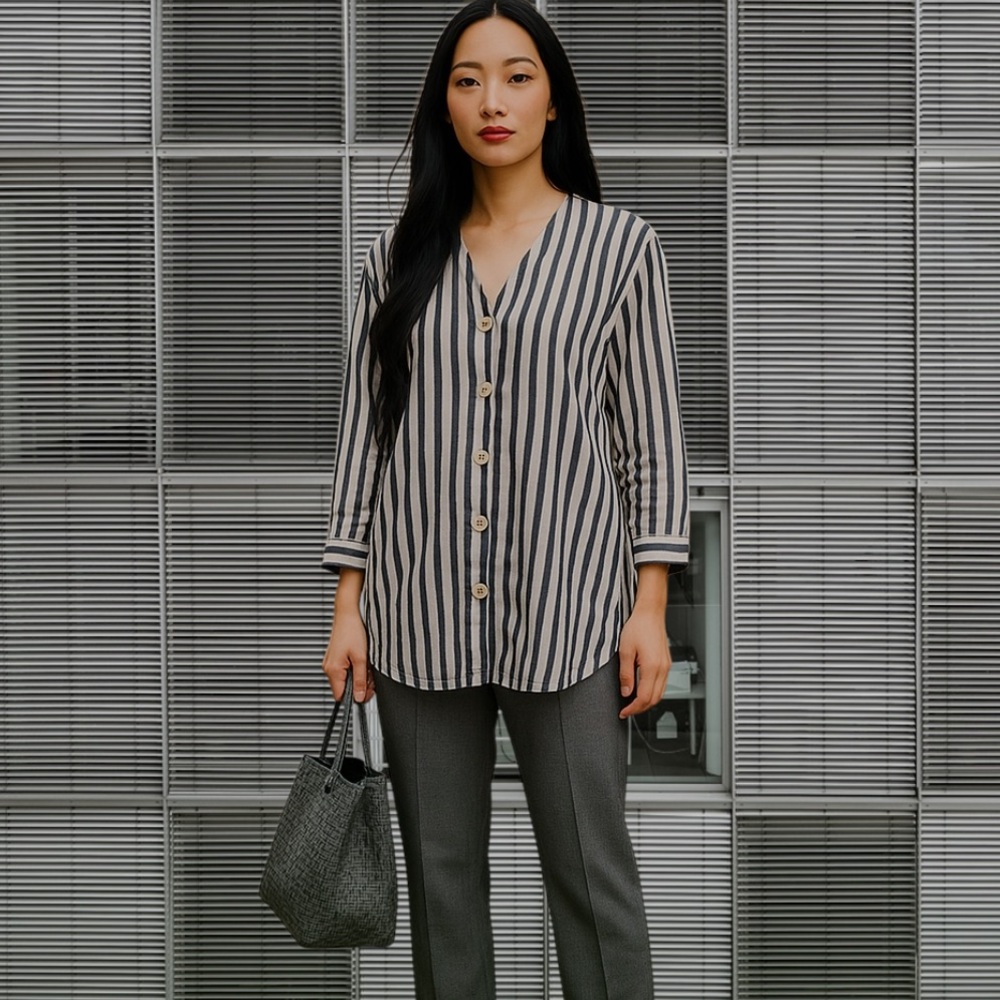 RS kokio gray and white striped blouse! Nwt!